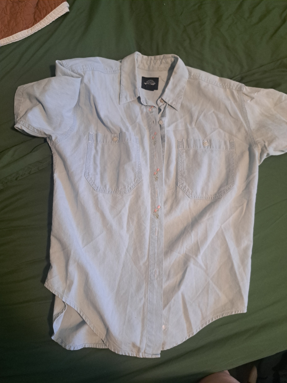 Dockers Denim Short Sleeve Button-Down Shirt With Floral Detals